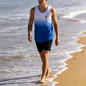 Hawaiian Beach Design Sleeveless Tops with Gradually Changing Patterns for Large-sized Tall Men's Vest, Suitable for Outdoor Activities and Daily Wear