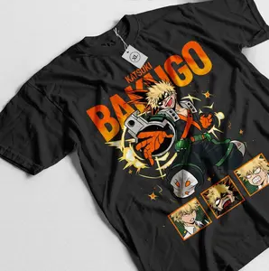 Men's My Hero Academia Katsuki Bakugo Printed Cotton T-Shirt - Unisex Fit, Comfortable Cosplay Everyday Anime Graphic Tee (All Sizes)