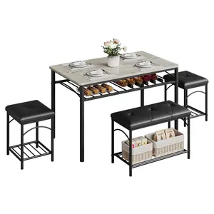 GAOMON Dining Table Set for 4, Kitchen Table with Upholstered Bench and 2 Chairs, Kitchen Table and Chairs Set for Apartments, Studios, and Compact Living Spaces