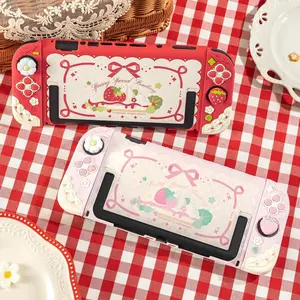 Strawberry Hard Back Case Shell Protector For Nintendo Switch 2/NS Oled Joy-Con Controller Hand Grip Buttons Silicone Full Cover