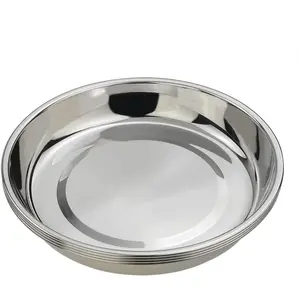 4-Pack Stainless Steel Dinner Plates Dish, Round Plate