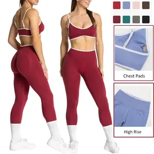 BBFIRA 2 Pieces Workout Sets for Women, Womens 2 Piece Workout Sets Seamless Color Block Sports Bra Scrunch Butt Lifting High Waist Leggings Gym Set