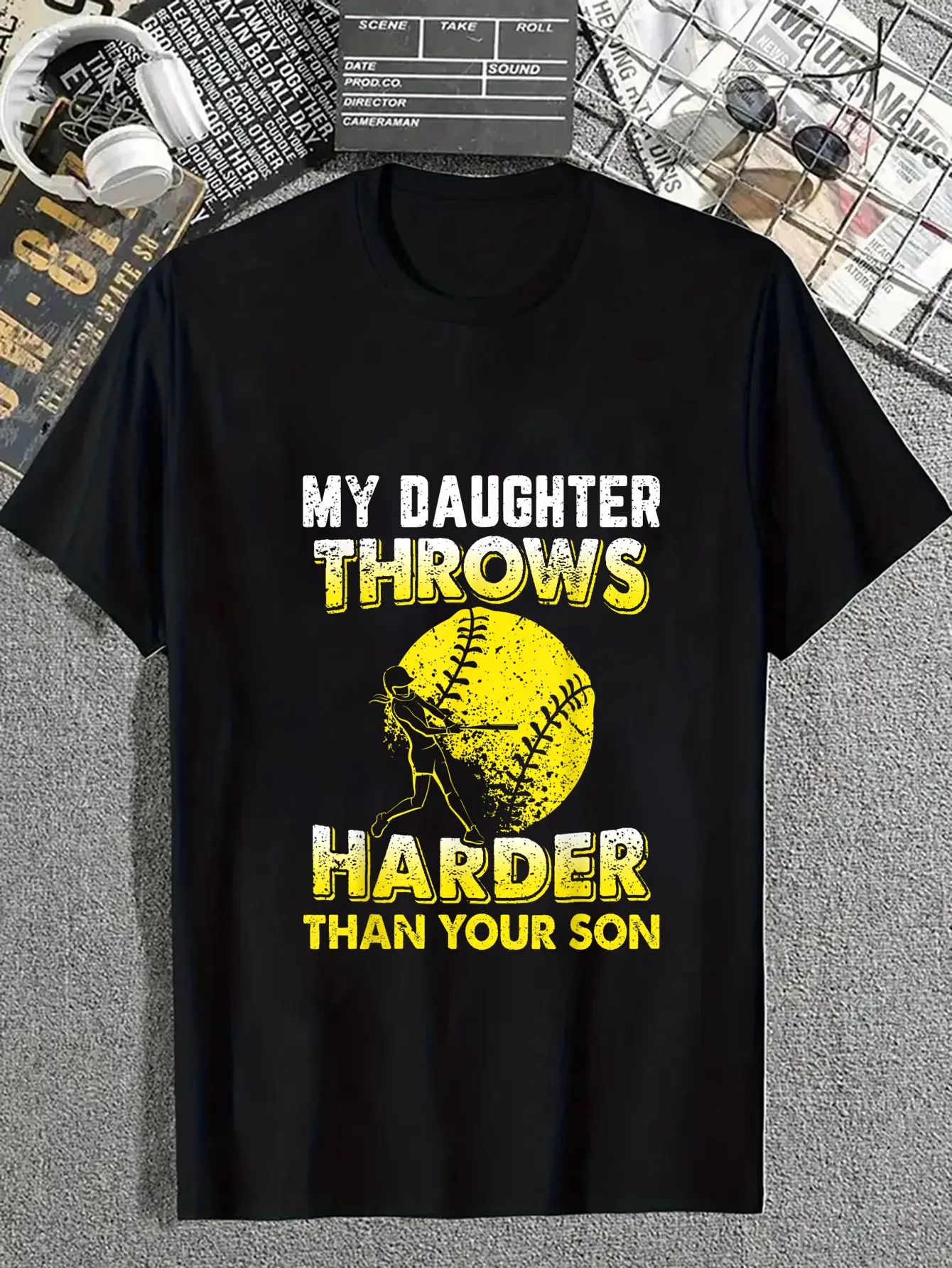 Funny Softball Dad Graphic T-Shirt for Men, Casual Distressed Short Sleeve Round Neck Tee in 100% Cotton, Shortsleeve, Tshirt, Top, Vintage