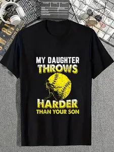100% Cotton Funny Softball Dad Shirts My Daughter Throws Harder Tees T-Shirt