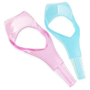 2PCS 3 in 1 Mascara Tool Plastic Makeup Eyelash Shield Applicator Guide with Eyelash Assist Comb Brush Guard Eyelashes Brush for Women Girls (Color Random)