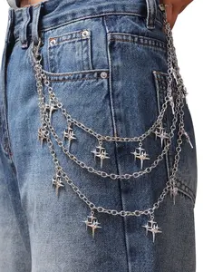 Y2K Star Design Pants Chain Stainless Steel Jean Chains for Women Men Pocket Chain for Pants Layered Hip Punk Aesthetic Chains Jewelry Accessory Lightweight Trendy Fashion Bold Statement Piece for Music Festival Concert
