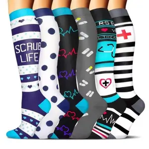 Men & Women Compression Athletic Socks (6 Pairs), Knee Support Stockings, Ideal for Running, Nursing, Hiking, Best Support