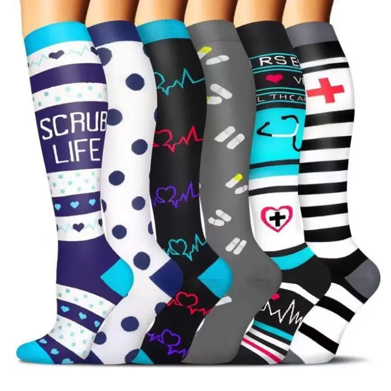 Men & Women Compression Sports Athletic Workout Socks (6 Pairs), Knee Support Stockings, Ideal for Running, Nursing, Hiking, Best Support