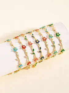 New Sweet Style Colorful Zircon Flower Chain Bracelet, Elegant Casual Design, Unisex Fashion Accessory, Perfect for Parties and Daily Wear