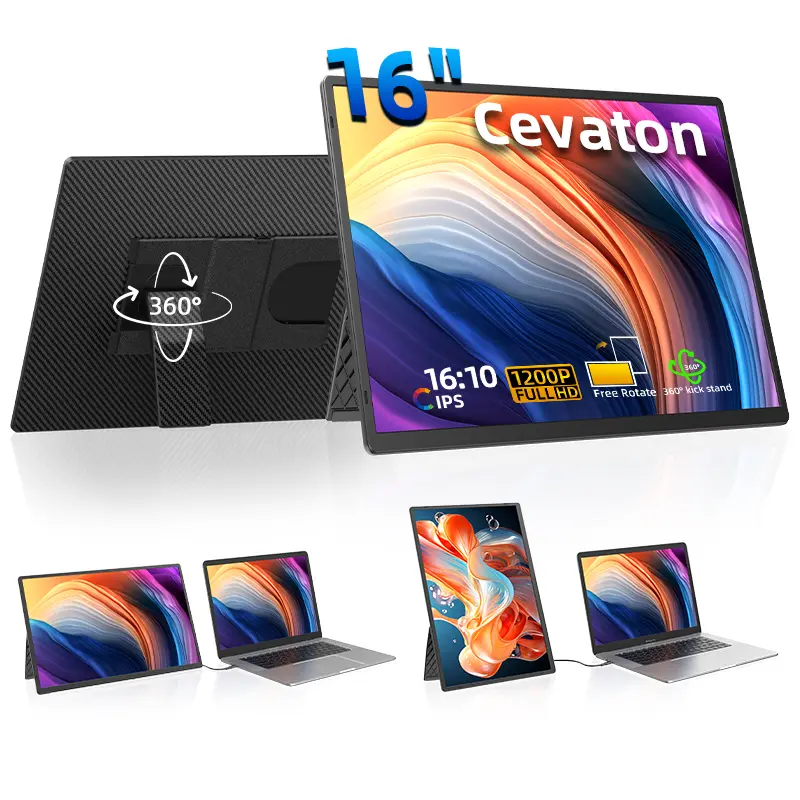 15.6in 1080P FHD Ultra-Thin Bezel IPS Portable USB-C DP Monitor - Compact, Lightweight, Built-in Cover, High-Quality Image, Single Screen Extender for Trading, Students, Outdoor Work