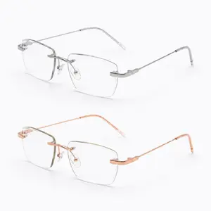 +2.00 Diopters 2 Pack Rimless Titanium Reading Glasses, Blue Light Blocking Photochromic Readers (Rose Gold + Silver)