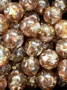 B82- (10PCS) 16mm Round UVAB Brown Colors Clear W/Gold Glitter Flakes & Confetti Iridescent Galaxy Beads for DIY