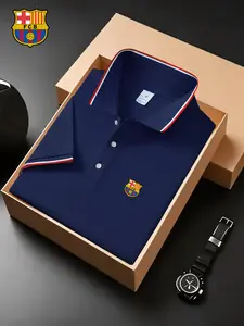 Men's Summer Colorblock Fashion Polo Shirt, Soft Comfortable Fabric, Loose Fit, Geometric Pattern, Outdoor Equestrian Running Golf Wear