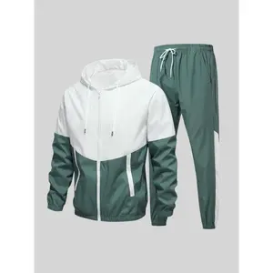 Men's Colorblock Drawstring Zip Up Hoodie & Joggers French Terry Set, Menswear, Casual Athletic Long Sleeve Hooded Jacket & Trousers for Fall & Winter, Men's Clothing for Daily Wear, Sets for Men Clothing, Summer Outfits, Tracksuit
