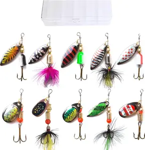Summer Spring Gift 10-20pcs Fishing Lures Spinnerbait for Bass Trout Salmon Walleye Hard Metal Spinner Baits Kit with Tackle Box