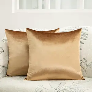 2 Pack Gold Velvet Pillow Covers, 20x20 Inches Decorative Cushion Covers for Couch Sofa Bed, Soft and Cozy Luxury, Zippered