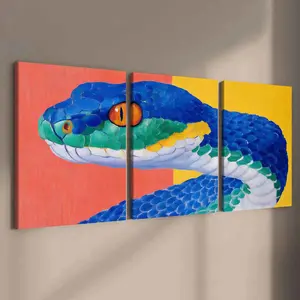 3 Counts Wooden Framed Canvas, Colorful Snake Head Art Painting, Exquisite Poster, Perfect Living Room Decoration, Modern Art, Fashion Family Poster, Wall Art Decoration, Odorless, Artwork