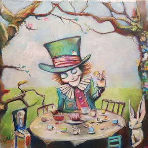 Limited Edition Mad Hatter Pastel Print - Alice in Wonderland - Colorful Art - Whimsical Tea Party - 12x12"