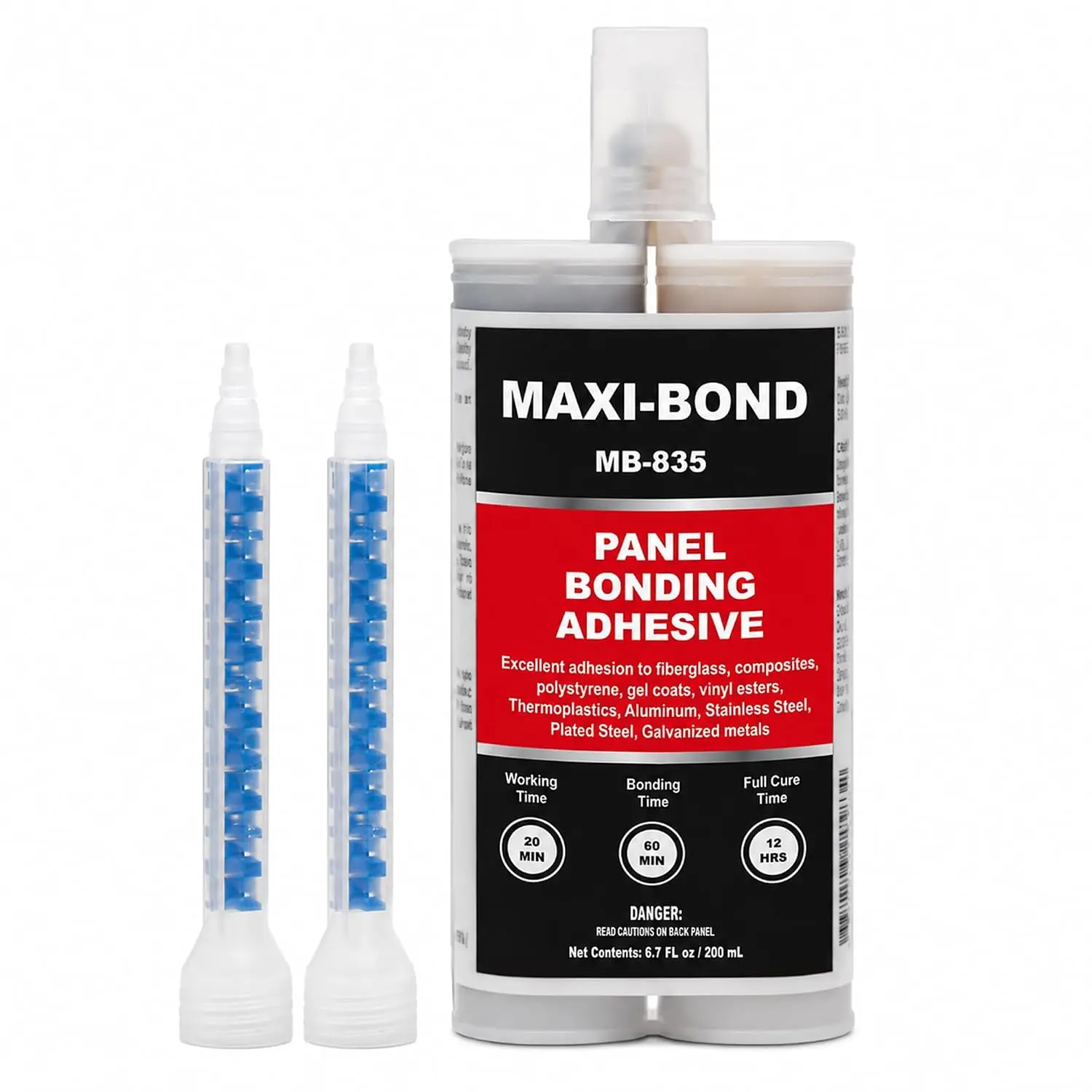 Maxi-Bond Panel Bonding Adhesive MB-835 – Two-Part Epoxy Adhesive, Non-Sag, High Strength for Metal, Fiberglass, Plastic & Composite Panels – Includes Mixing Nozzles, 200 mL (6.75 oz)
