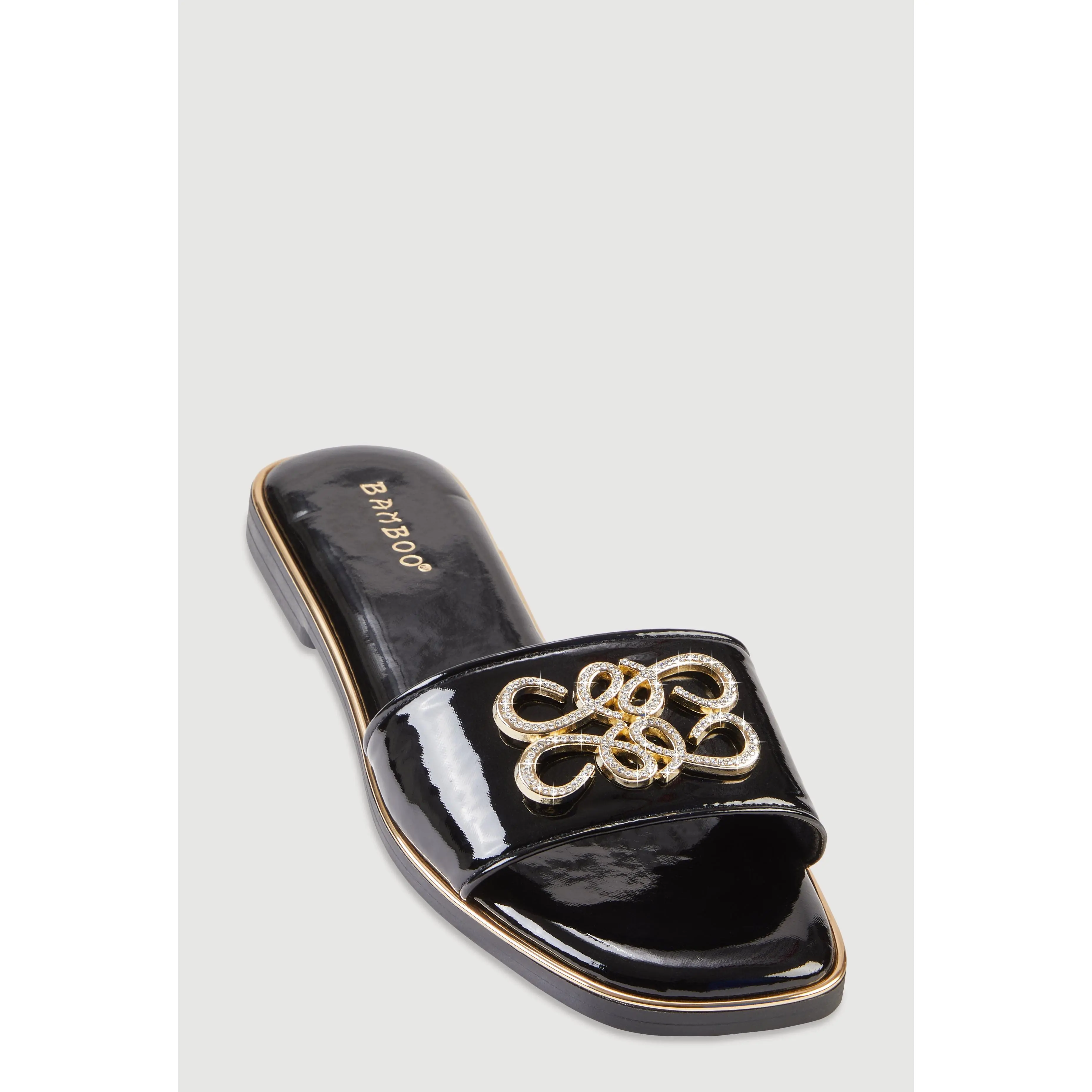 Rhinestone Metallic Pendant Slide Sandals