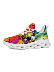 Graffiti Football Theme Trendy Sports Shoes, Street Art Style, Vibrant Full Surface Spray, Lightweight Cushioned Sole, Youth Soccer Lovers