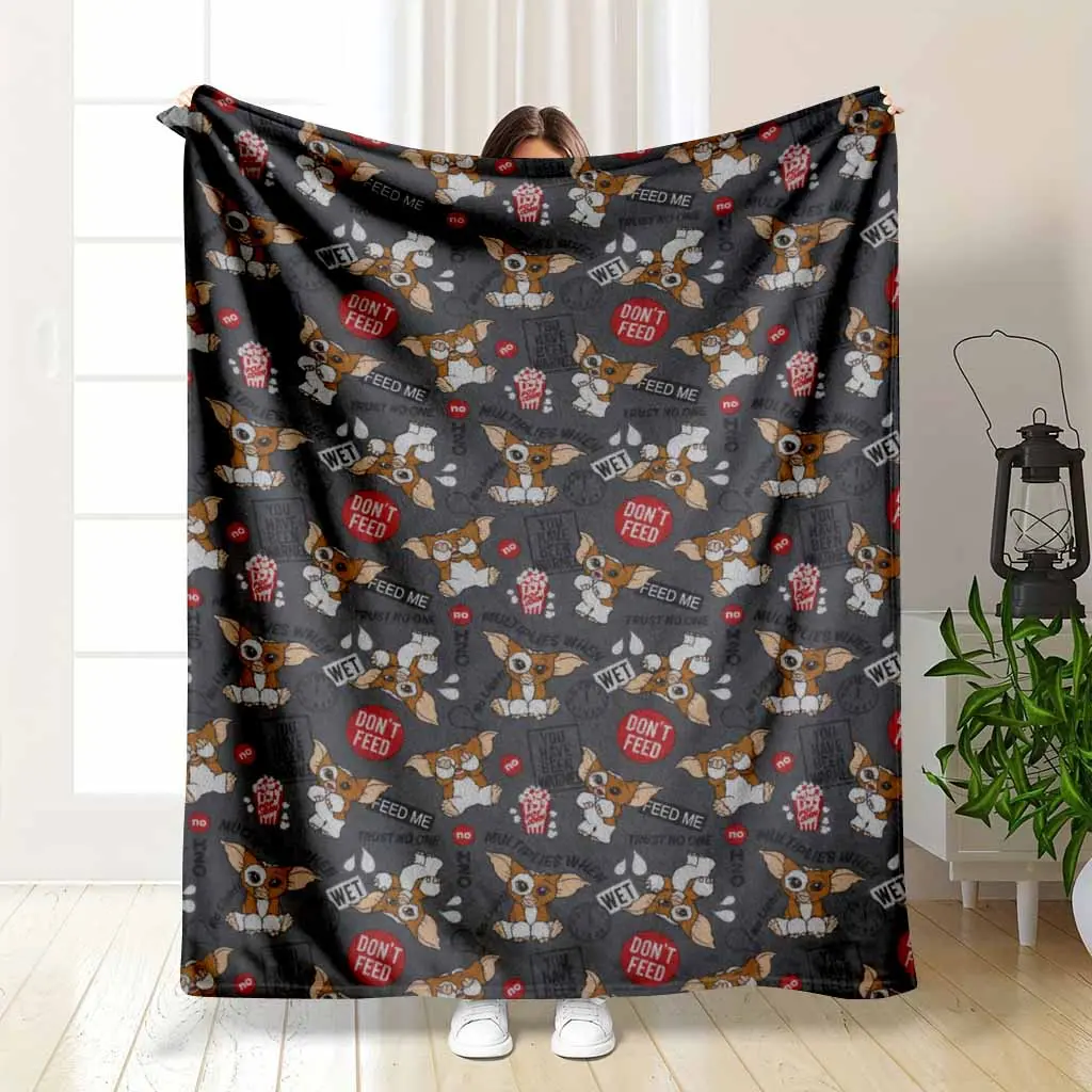 Gremlins Gizmo Flannel Blanket 80s Classic Movie Popcorn Rules Pattern Soft Cozy Warm Lightweight Fleece Throw Bedding for Couch Sofa Bedroom Movie Night Gift, Movies, Wrinkle Resistant
