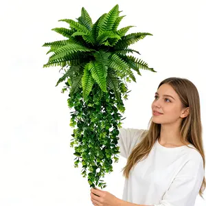 3pcs Set = 92.37 Inches / Large Boston Fern Plant + Boston Hanging Plant Combo, Artificial Outdoor Plant - High-End UV-Resistant Material, Suitable for Wedding Garden Modern Decor | Garden and Yard Decoration, Maintenance-Free - Perfect for Spring