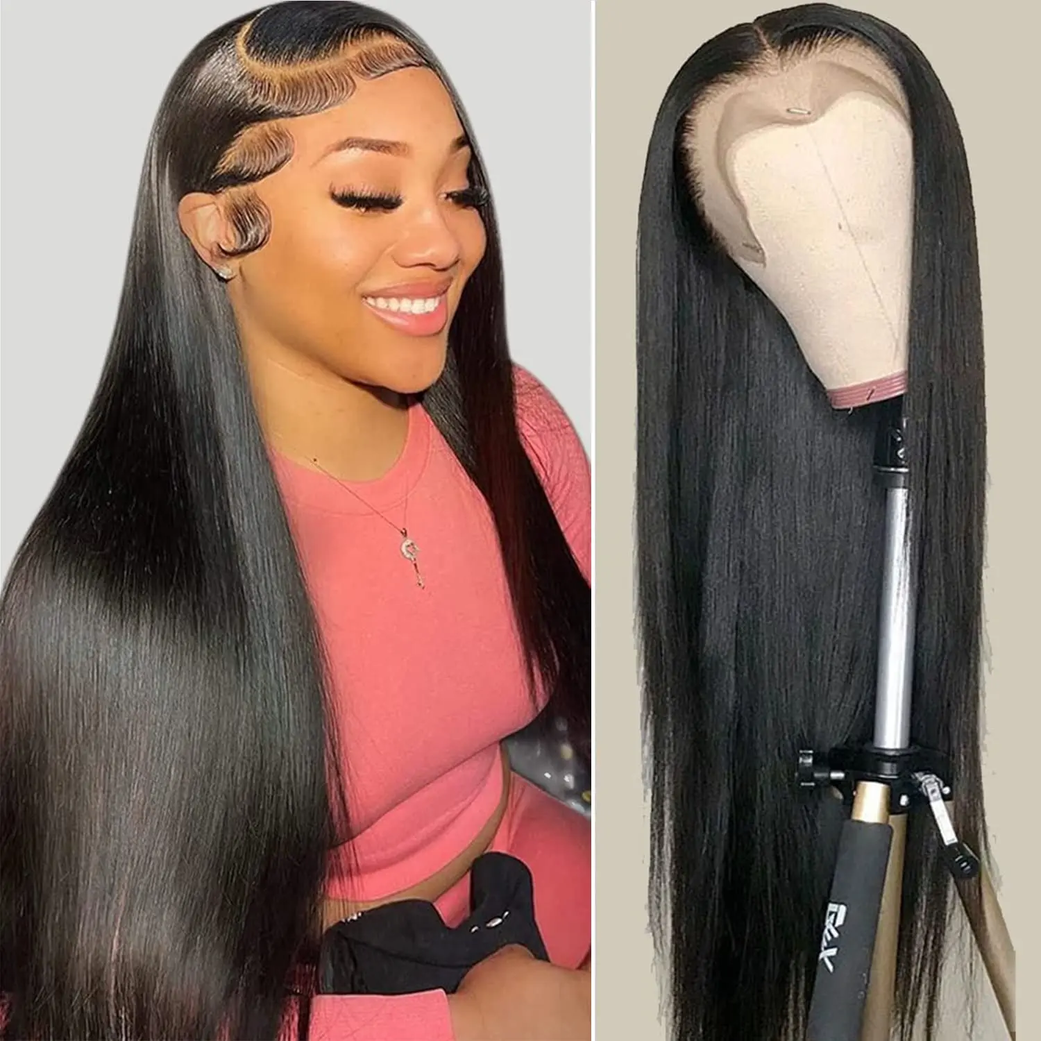 MYLOCKME Hair Smooth Straight 13X4 13X6 HD Transparent Lace Front Wig Human Hair 36 38In 360 Full Lace Frontal Human Hair Wigs For Women Brazilian Remy Real Human Hair PrePlucked Natural Hairline