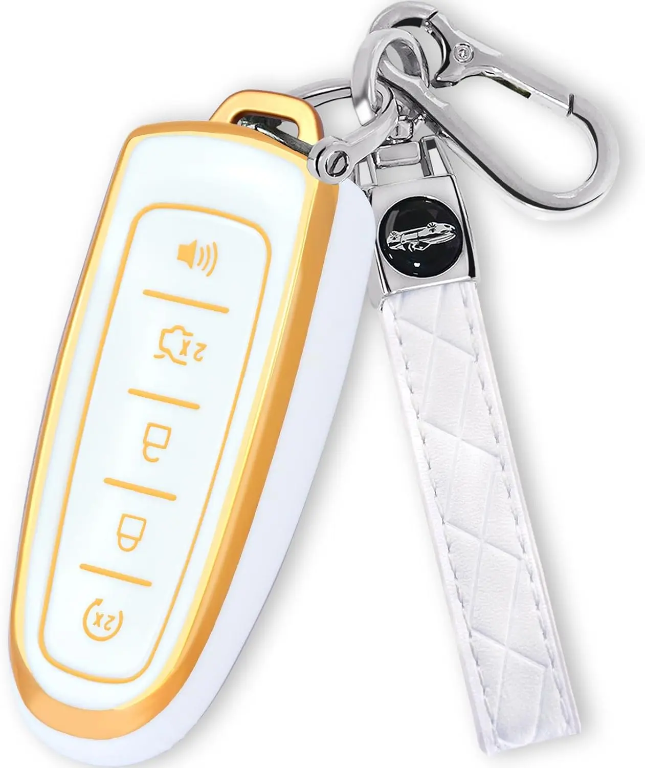 for  Key Fob Cover with Keychain,Key Fob Cover Case  Compatible with  C-Max Edge Escape Expedition Explorer Flex Focus Taurus Lincoln MKS MKT MKX Smart Remote Key,White