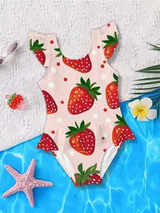 Girls' Jumpsuit Romper, Slim Fit All-Over Fruit Pattern Design, Perfect for Beach Pool Party Casual Wear