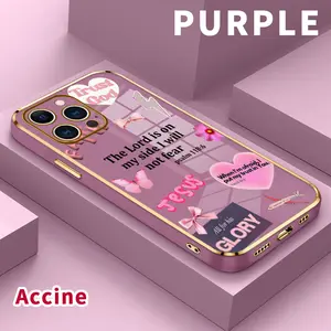 Case for iPhone 15 Pro Max 16 14 Plus 13 12 11 X XS Max XR Faith Over Fear Psalm Christian Aesthetic Luxury Golden Edge Elecroplated TPU Camera Lens Protection Mobile Phone Cover Gift for