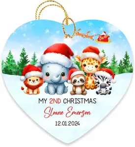 My 2nd Christmas Ornament Gift for Son Daughter Birthday, Personalized My 2ND Christmas Ornament, Baby Woodland Animal 2nd Xmas Ornament Keepsake, Custom Date & Name Baby Animal Second Xmas Ornament, My 2nd Christmas Ornament