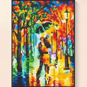 Romantic Couple in Rain Diamond Painting, Colorful Street Scene Art, DIY Sparkling Wall Decor, Creative Home Art, Unique Gift for Lovers, Dreamy Design, Diamond Art Kit for Relaxation, Sweet Home Decoration