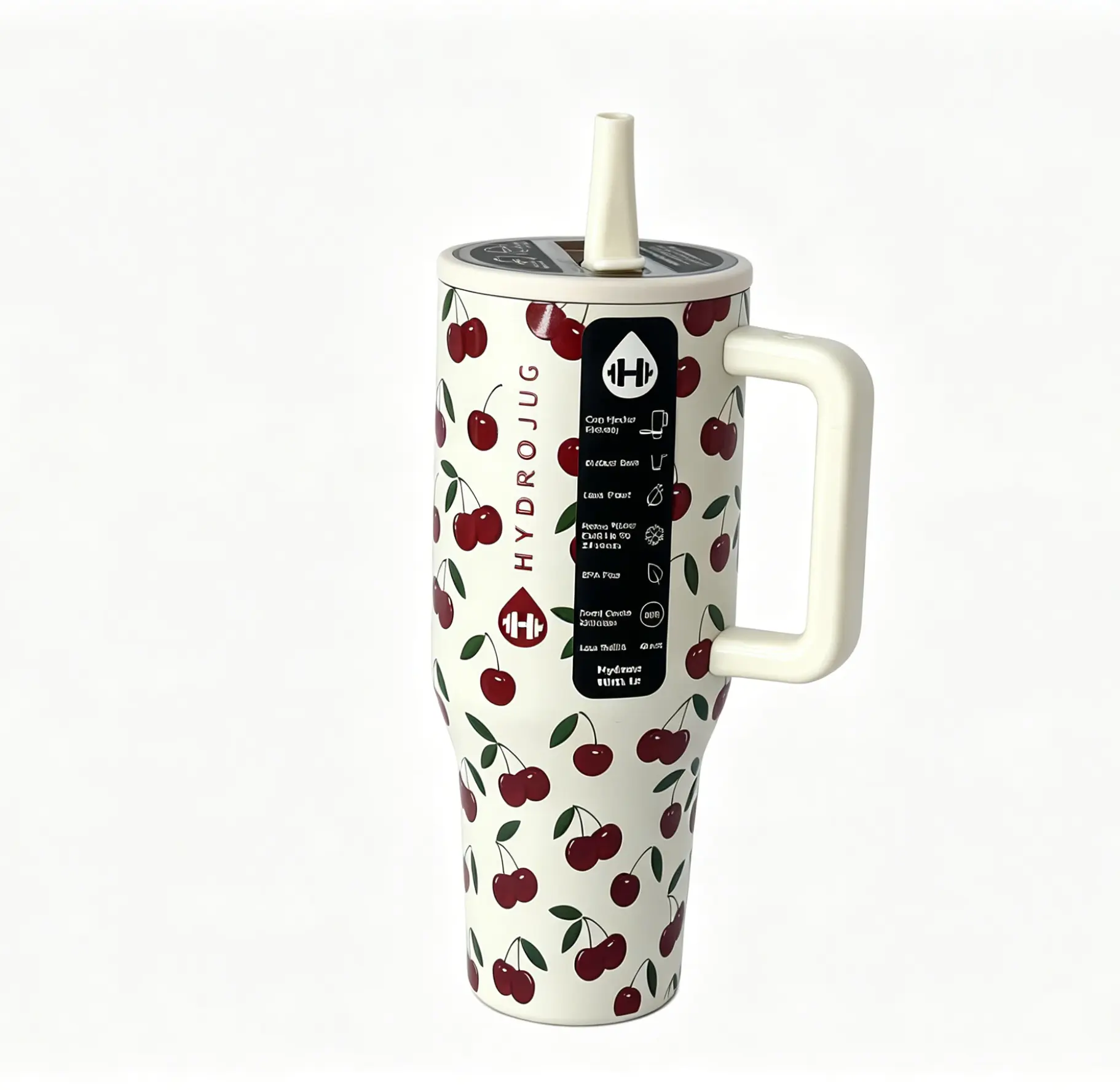 HydroJug 40oz Traveler Stainless Steel Sports Water Bottle, Cherry Print, Ergonomic Handle, BPA-Free Ideal for Sports, Casual Daily Use, Outdoor Activities & Fitness