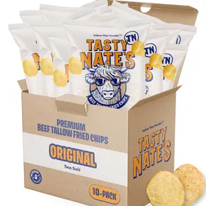 Tasty Nate’s Beef Tallow Potato Chips Original Sea Salt Kettle Chips Made with 100% Beef Tallow Seed Oil Free - Gluten Free Healthy Snacks Paleo Friendly 7oz Bag - Pack of 10