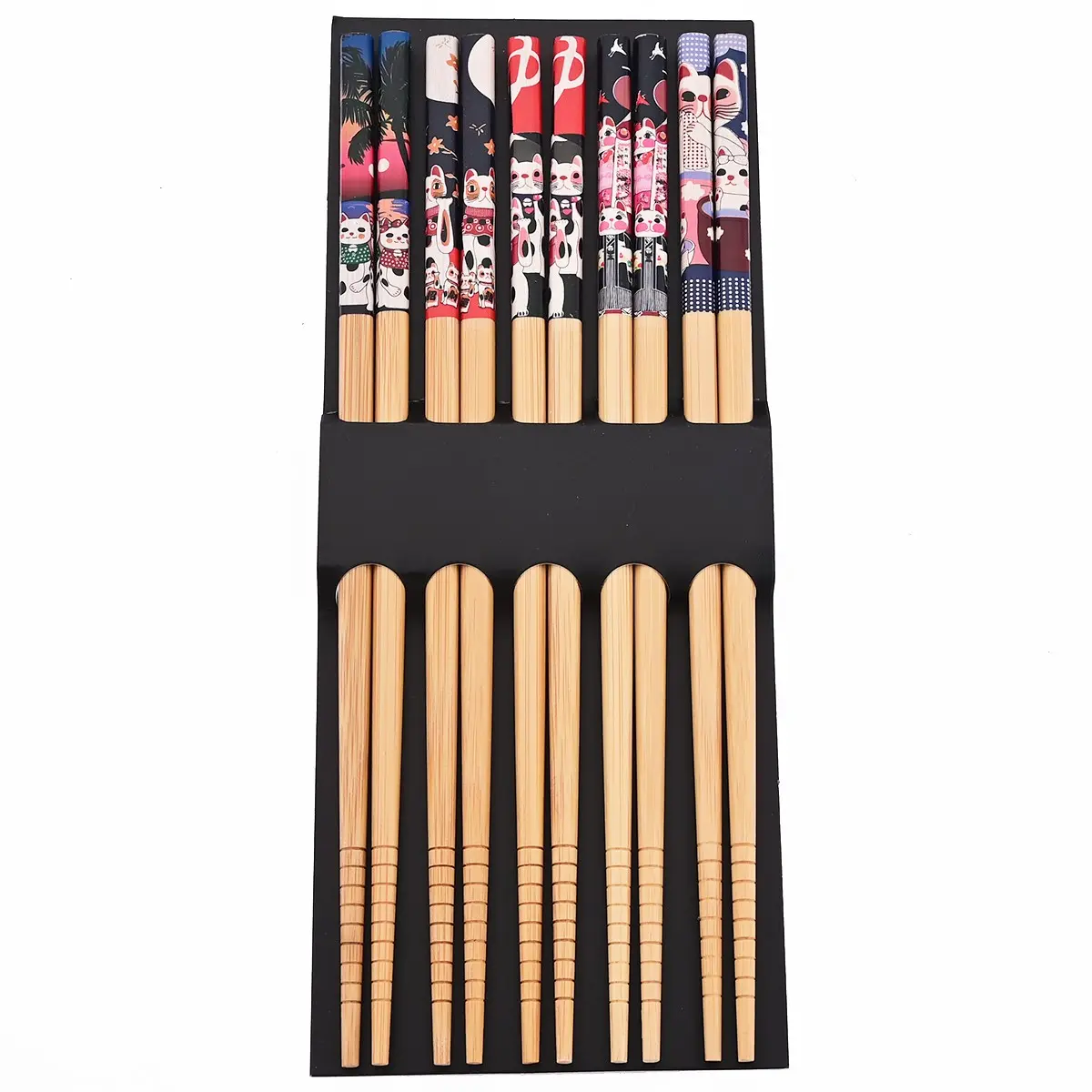 5 Pairs Traditional Bamboo Chopsticks Set, Tableware, Cutlery, Kitchenware, Non-Slip Design for Daily Use & Restaurant Dining, Durable Reusable Kitchen Utensils