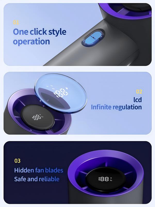 LMMAKE Handheld Portable Fan with 100 Gear Turbo Wind 2000mAh Rechargeable Battery LED Display USB Charging High Speed Travel Gift