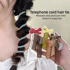 4PCS  Simple bubble hair tie, high-end heart-shaped telephone cord hair tie, ponytail braiding tool