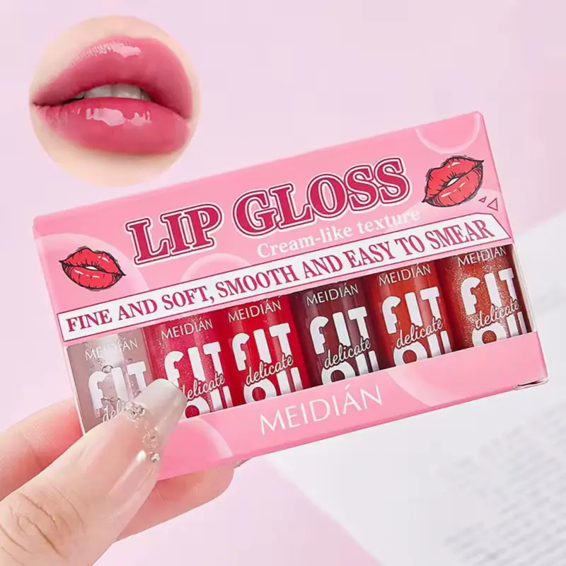 6-Piece Hydrating Non-Sticky High-Shine Lip Oil Gloss Cosmetic Set, Makeup with Clear, Pink, Red Multiple Colors Tints