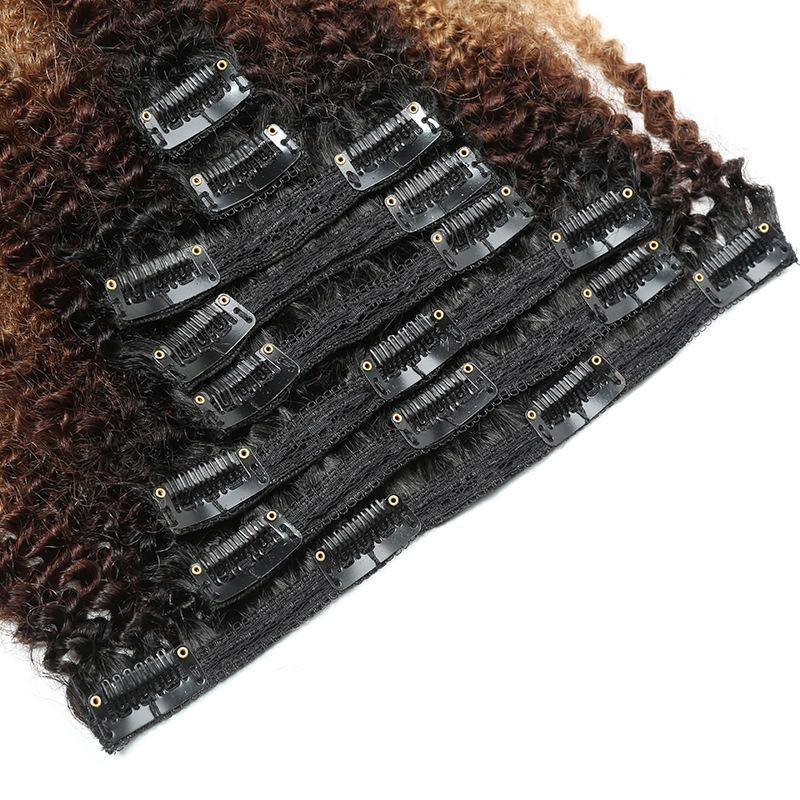 "12-20 Inch Remy Human Hair Clip In Extensions, Silky Straight Ombre Color Afro Kinky Texture, 8 Pcs/Set, Soft & Natural Hair Extensions for Women 120g/Pack "	