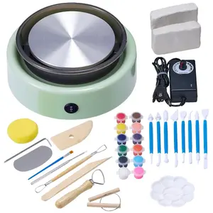 VEVOR Mini Pottery Wheel, 6 inch Turntable, Forward and Reverse Rotation, Adjustable Speed, Electric Clay Wheel for Kids and Beginners, with Shaping Tools, for Home Pottery Classes, Green