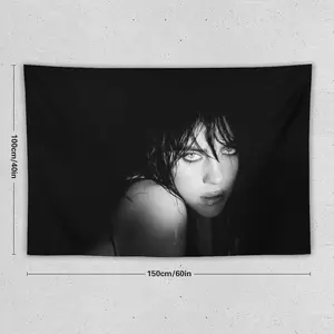 Best Billie Flag Music Album Poster Tapestry - Black & White Portrait Wall Hanging with Pink Accents, 100% Polyester Peach Light Beige Fabric, Horizontal Wall Art for Living Room, Bedroom Decor - Unique Gi