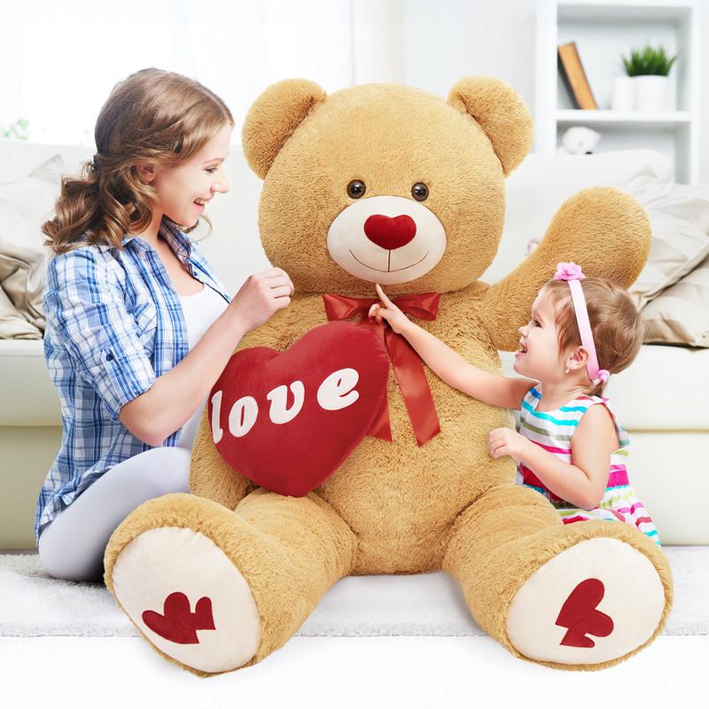 Giant Teddy Bear 4.9Ft Stuffed Animal, Big Teddy Bear with Heart, Large Brown Stuffed Bear Plush Toys for Kids, I Love You Valentines Bear Gift for Girlfriend Wedding Durable Soft Fluffy