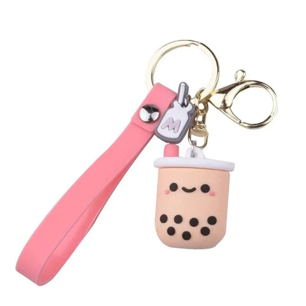 Bubble Tea Keychain with Silicone Strap, Cute Boba Milk Tea Clip Charm for Casual Bags, Backpacks & Boba Fans Gifting