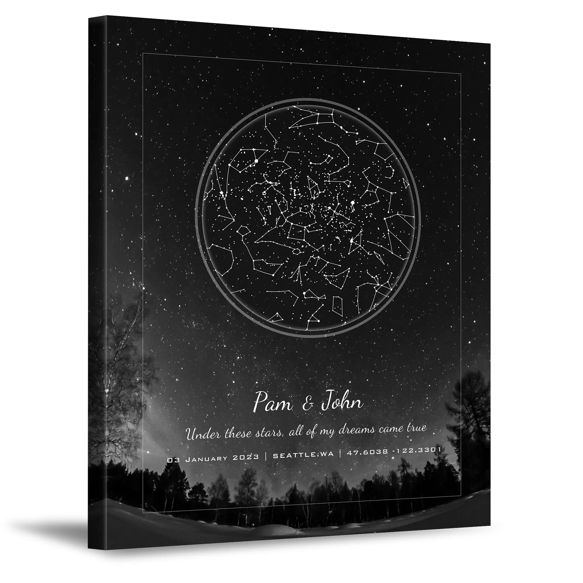 Personalized Star Map with Couple's Names and Special Date Message on it,Perfect Present for Anniversary,Wedding,Birthday,Holidays