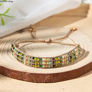 Trendy Ethnic Woven Bead Bracelet - Elegant Multi Color Tribal Seed Bead Adjustable Bracelet with Boho Pattern, Delicate Handcrafted Lightweight Accessory, Perfect for Everyday Summer Travel Festival & Spiritual Boho Chic Looks