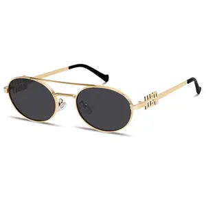Retro Oval  Metal Sunglasses for Women, 2025 Trendy Chic Narrow Gold Sun Glasses Fashion Sunnies