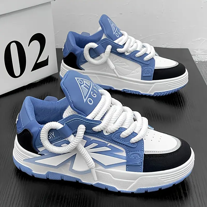 Men's Fashionable Korean-Style Sneakers - Versatile Casual & Athletic Thick-Soled Two-Tone Shoes with Diamond Pattern, Durable PU Upper & EVA Insole, Lace-Up Low-Top for Casual Attire