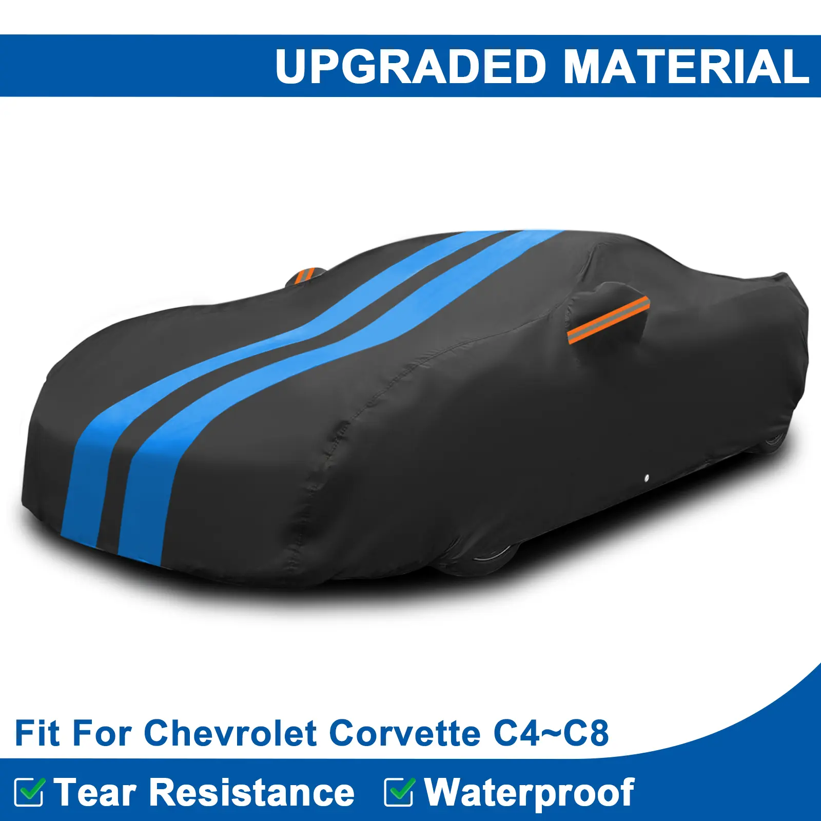 Custom Fit Tailored Car Cover for Chevrolet Corvette C4-C5-C6-C7-C8, 5-Layer Heavy Duty Cotton Lined High-Density PEVA, Adjustable Lightweight Durable All-Weather Waterproof Sun UV Snow Dustproof Protection, Easy-to-Use with Garage Storage Bag, Peva Fabri