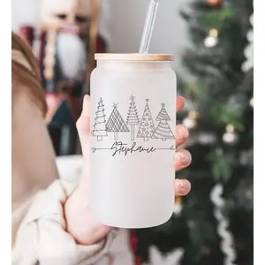 Christmas Iced Coffee Cups, Christmas Gift, Personalized name Daisy Glass Cup, coffee frosted cups, Bridal Shower Gift, Christmas tumbler